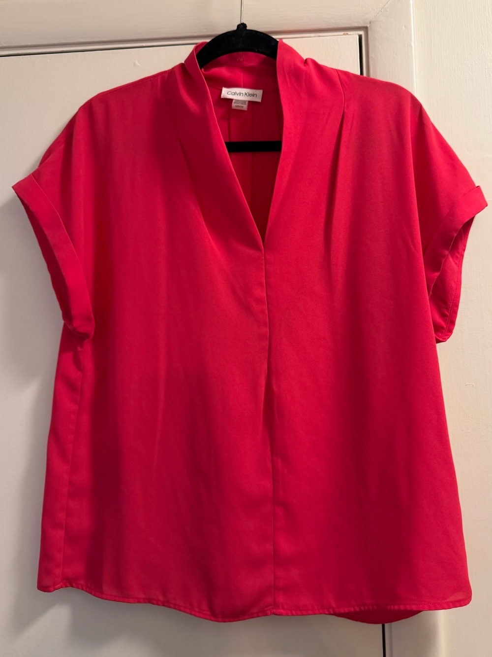 Calvin Klein Vibrant Pink Short Sleeve V-Neck Blouse
